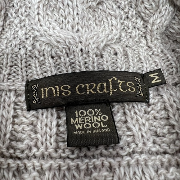 Inis Crafts Cardigan Womens Medium 100% Merino Wool Open Knit Zip Long - Picture 6 of 8